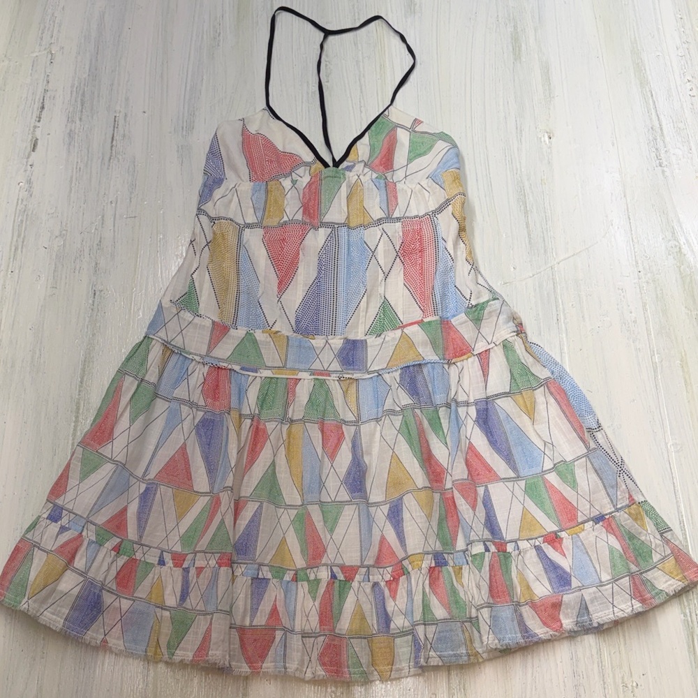 Free People Y2K I-Kat Colorful Geometric Design Sun Dress Sz 6